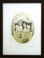 Iva Hüttnerová - Milenci s kočkou - grafika 